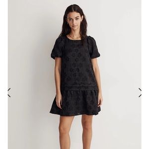 Madewell Puff-Sleeve Pleated Mini Dress in Floral Jacquard